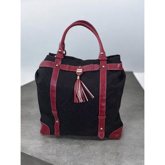 Jones New York Black Brick Red Large Handbag Purse Tote - Picture 1 of 13